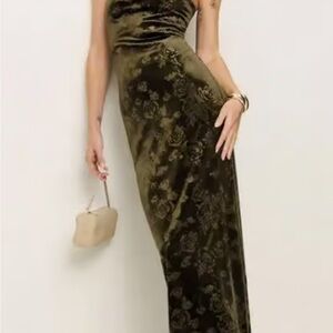 Elegant Olive Green Velvet Dress